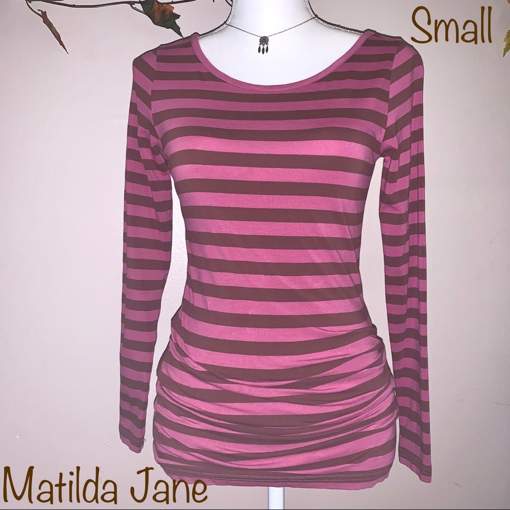 Matilda Jane brown & pink striped top, Size Small